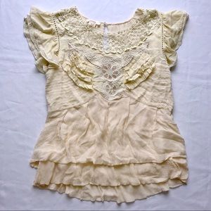 Sundance Lace Top Blouse Cream Shirt L